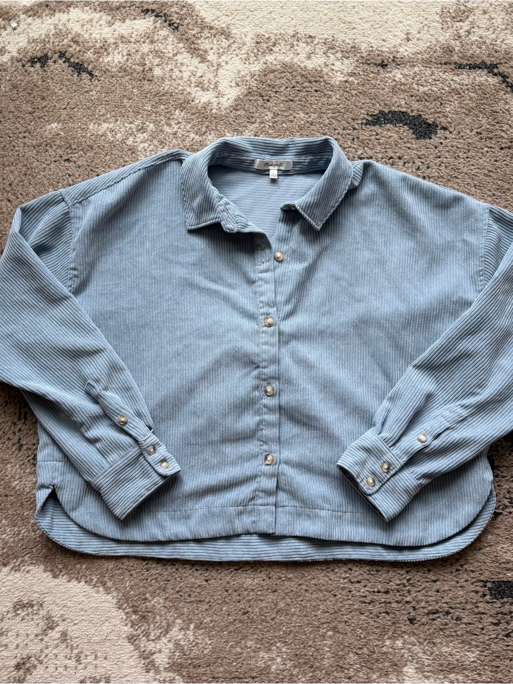 Madewell Light Blue Cropped Corduroy Button-Up Shirt